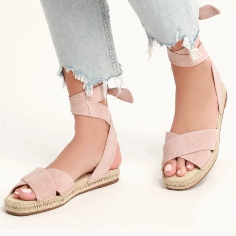 Splendid Tereza Suede Leather Ankle Wrap Lace Up Espadrille Sandals